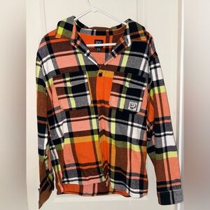 BDG Men's Orange and Black Plaid Shirt Size Medium